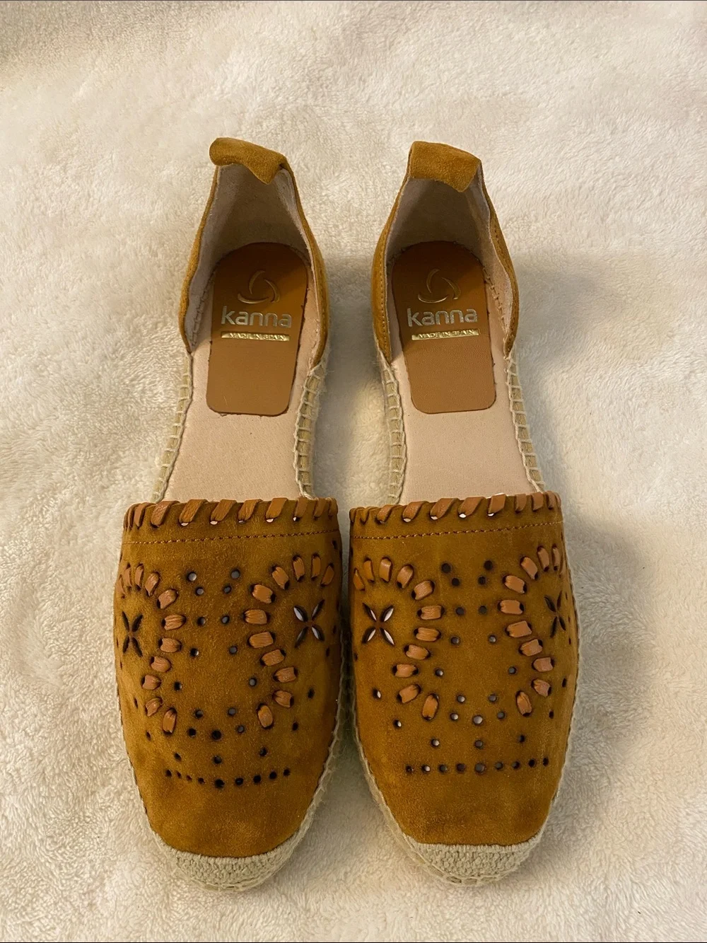 Kanna Pippa Tan Stitched Suede D’Orsay Flatform Espadrilles 11